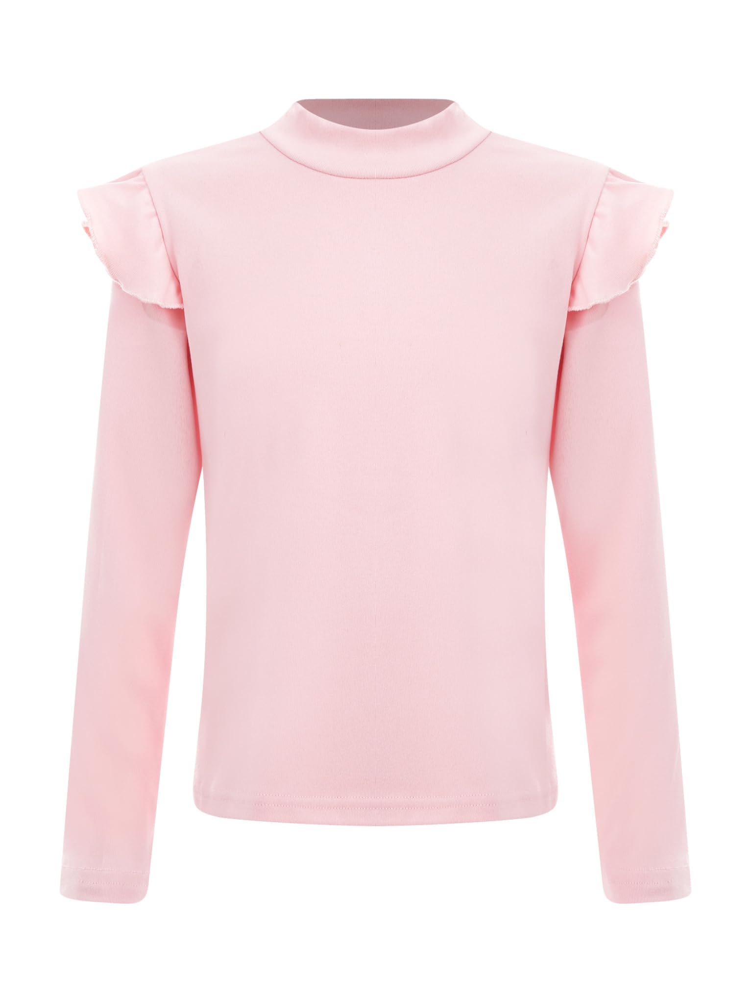 TTAO Kids Girls Thermal Underwear Tops Ruffles Long Sleeve Dance Ballet Yoga Training T-Shirts Dancewear Pink 5-6 Years
