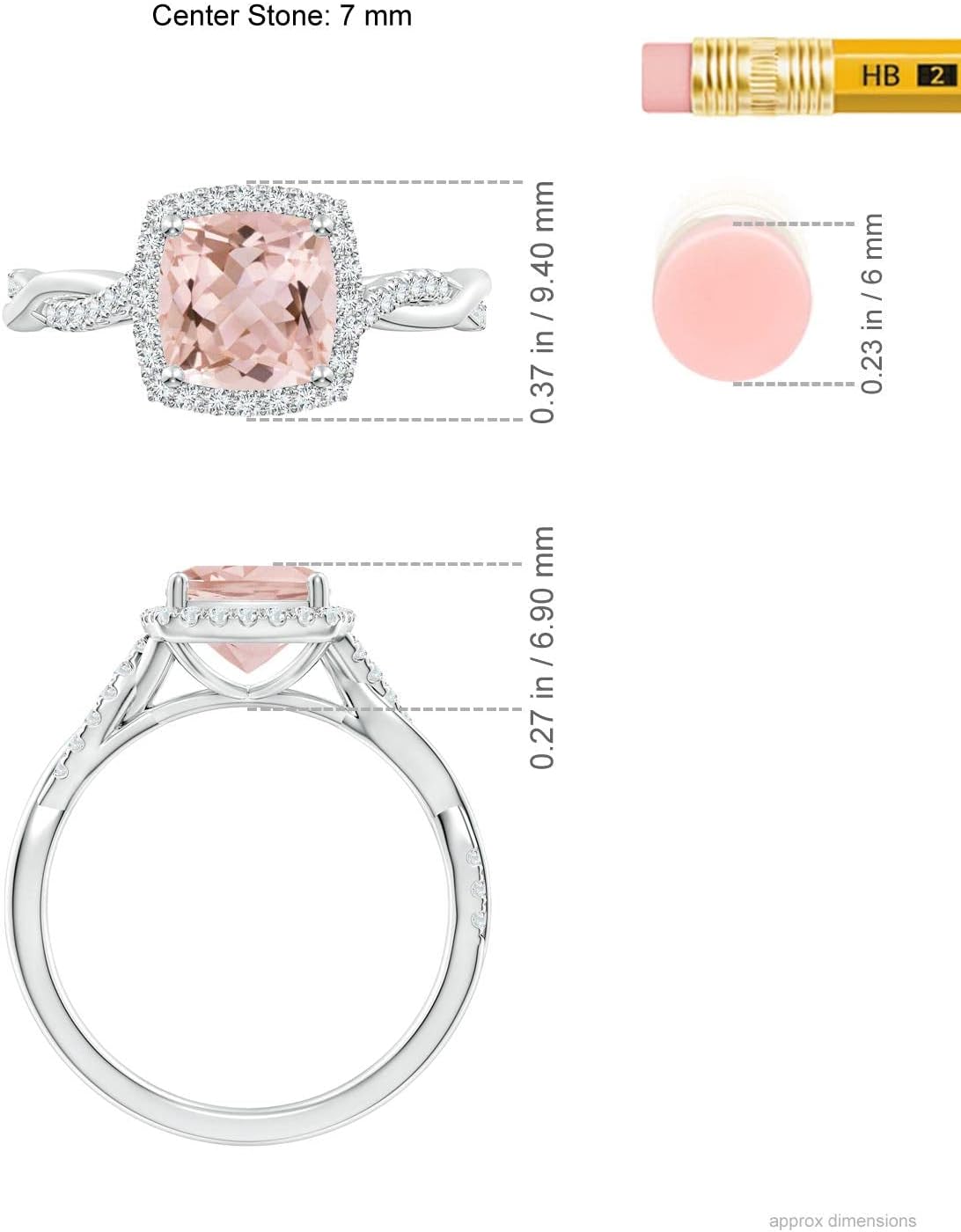 Angara Natural Morganite Engagement Ring for Women | 1.2 ct Cushion-Cut Morganite Diamond Halo Ring in Platinum | April Birthday, Gemstone Jewelry Gift | AAAA | 7mm | Ring Size- 5.5