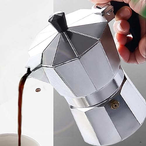 Miniatura 3 de Cafetera Moka de 5.1 fl oz, estufa moka portátil octangonal de aleación de aluminio, cafeteras de 5.9 x 3.0 pulgadas, 3 tazas de espresso, plata