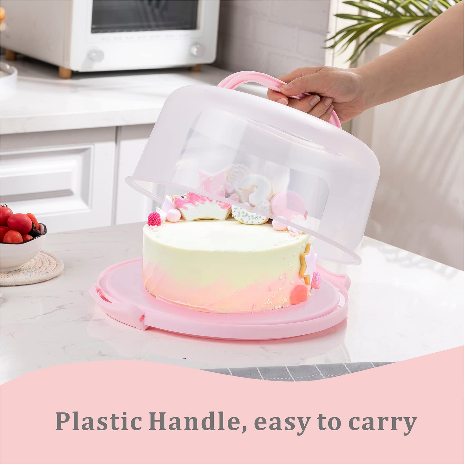 Pink Cake Carrier - 10 Inch Cake Holder with Lid -3 Pink Cake Carrier - 10 Inch Cake Holder with Lid -3