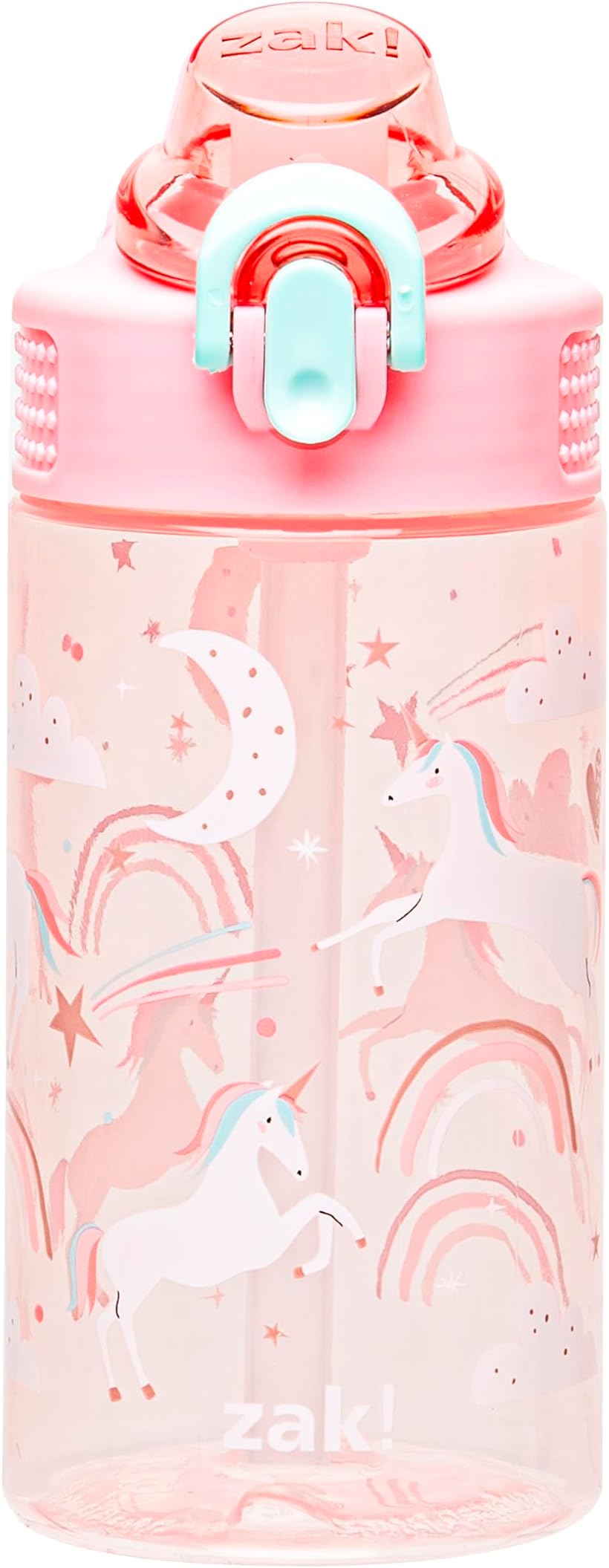 Zak Designs Sage Water Bottle For School or Travel, 16oz Durable Plastic Water Bottle With Straw, Handle, and Leak-Proof, Pop-Up Spout Cover (Fanciful Unicorn)