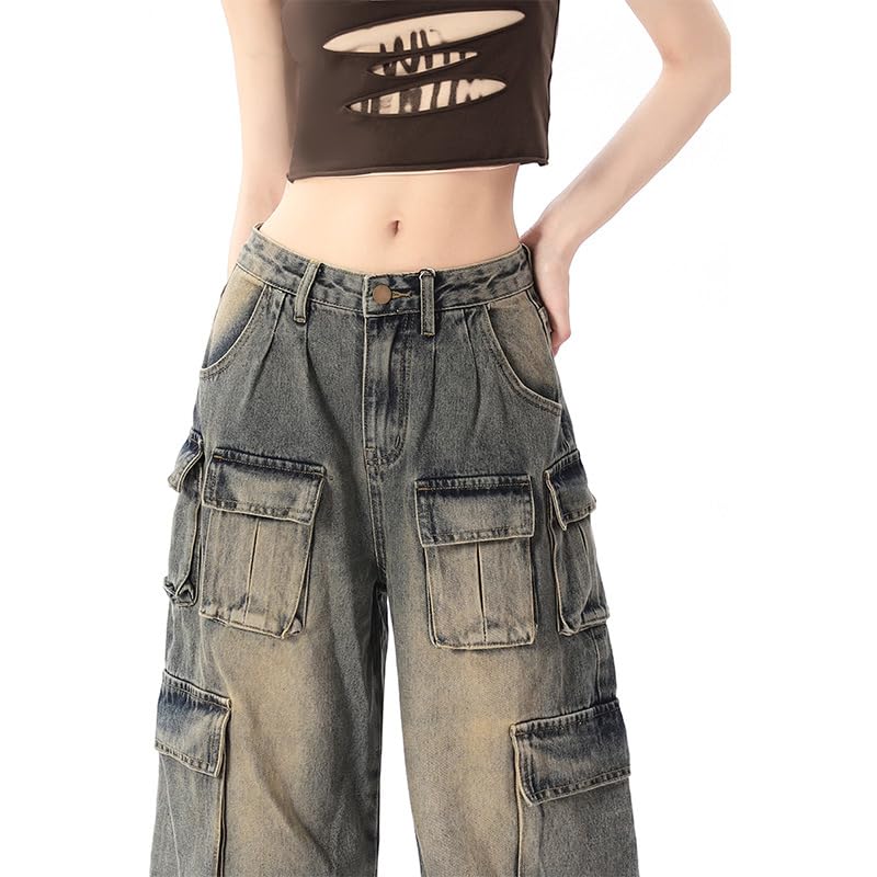 Hopecn Y2K Baggy Cargo Pants for Women Men Low Rise Grunge Jeans Wide Leg Multi Pocket Clothes Goth Hip Hop Loose Streetwear3