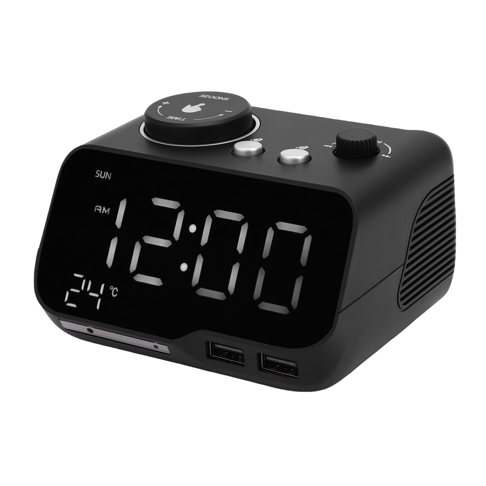 Reloj Despertador Digital con Altavoz Bluetooth 5.0, Radio FM, Alarmas Duales, Pantalla LED para Temperatura y Día Laborable, Brillo Ajustable, para Dormitorio Oficina (Enchufe de la UE)