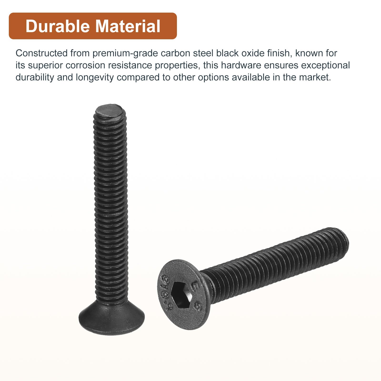 DTGN M3-0.5x20mm Flat Head Socket Cap Screws, 50 Pack Hex Socket Flat Head Screws Carbon Steel Black Oxide, Full Thread - Image 3