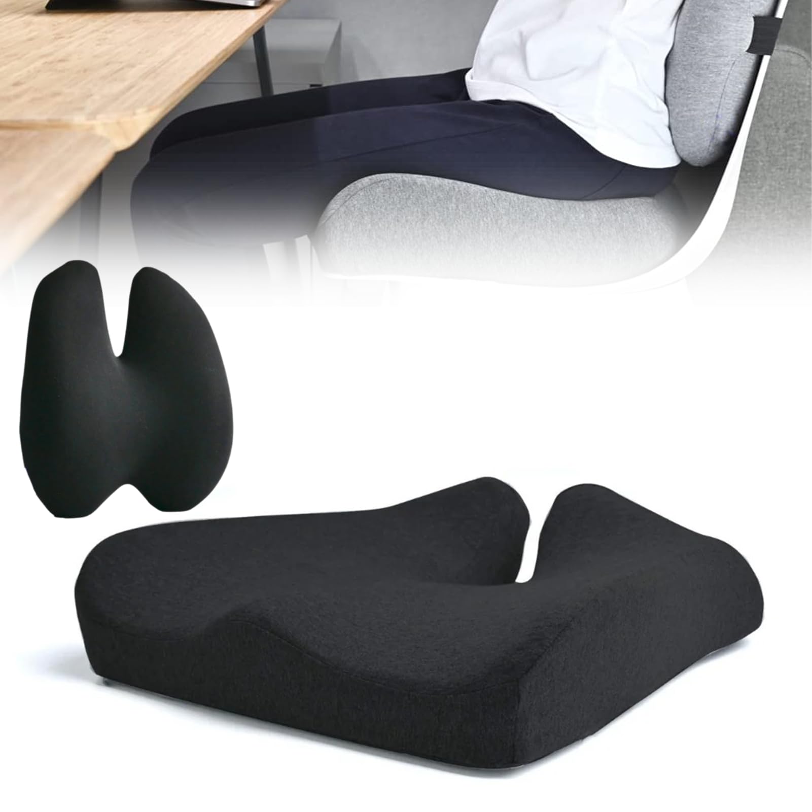 Nordic Comforts - Asiento ergonómico de espuma viscoelástica y cojín lumbar, diseño ortopédico para alivio del dolor de coxis y espalda baja, se adapta a cualquier silla, comodidad portátil