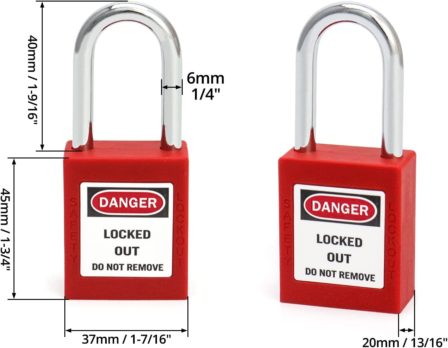 QWORK Red Lockout Tagout Safety Padlock, 20 Padlocks with 40 Keys, Keyed Different