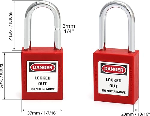 Miniatura 6 de QWORK Candado de seguridad rojo con etiqueta de bloqueo, 20 candados con 40 llaves, con llave diferente