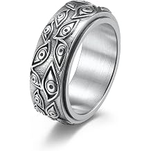 All Seeing Eye Spinner Ring Silver/Gold/Black Titanium Steel Multi-Eye Pattern Band Vintage Mystical Fidget Anxiety Relief Rotatable EDC Jewelry US Size 6 to 14