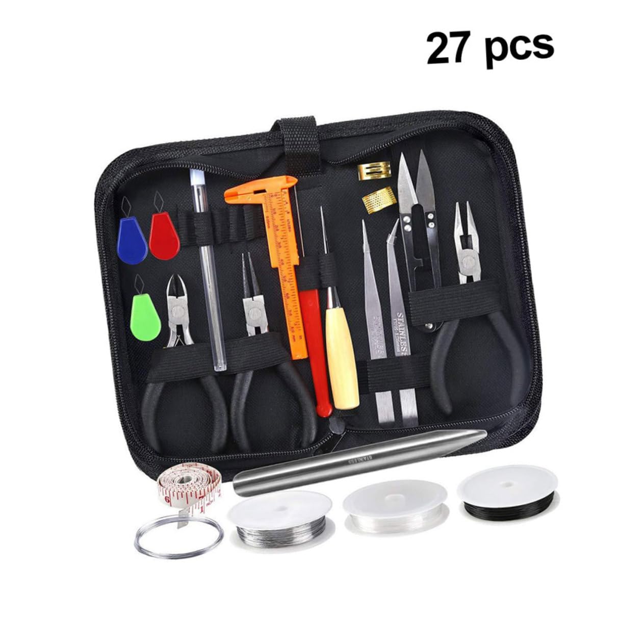 TOPPERFUN Kit per Creazione Gioielli 27 Pezzi, Accessori per Perline e Braccialetti, Metallo e Plastica, Borsa Portaoggetti, per DIY e Feste