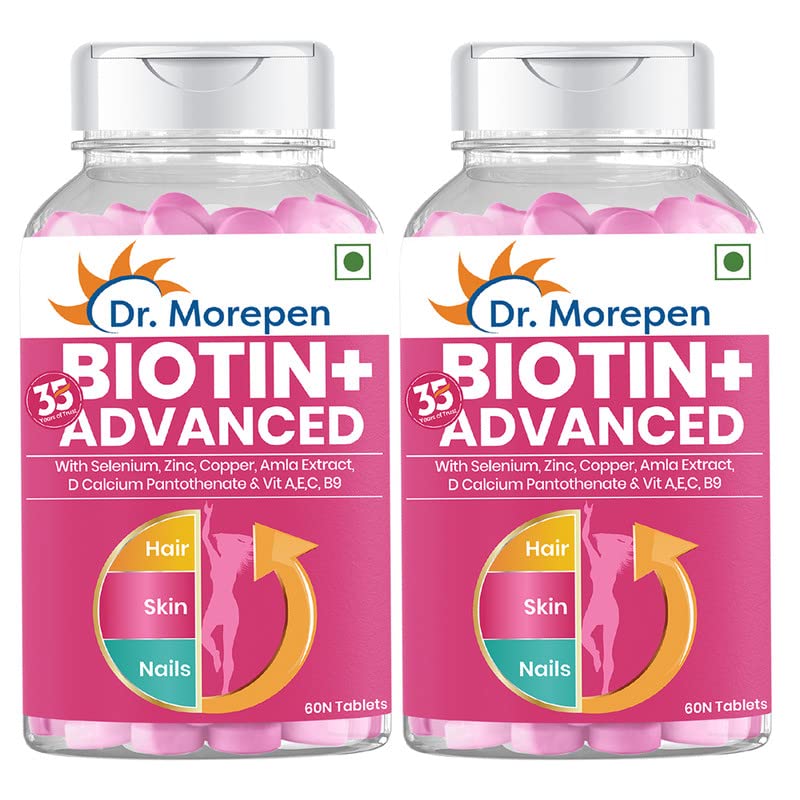 Dr. Morepen Biotin+ Tabs | With Multivitamins, Amino Acids, Natural Extract Of Amla, Turmeric & Green Tea, Bhringraj & Brahmi | 60 Tablets Pack Of 2 (B09K57J4T9) Amazon Price History, Amazon Price Tracker