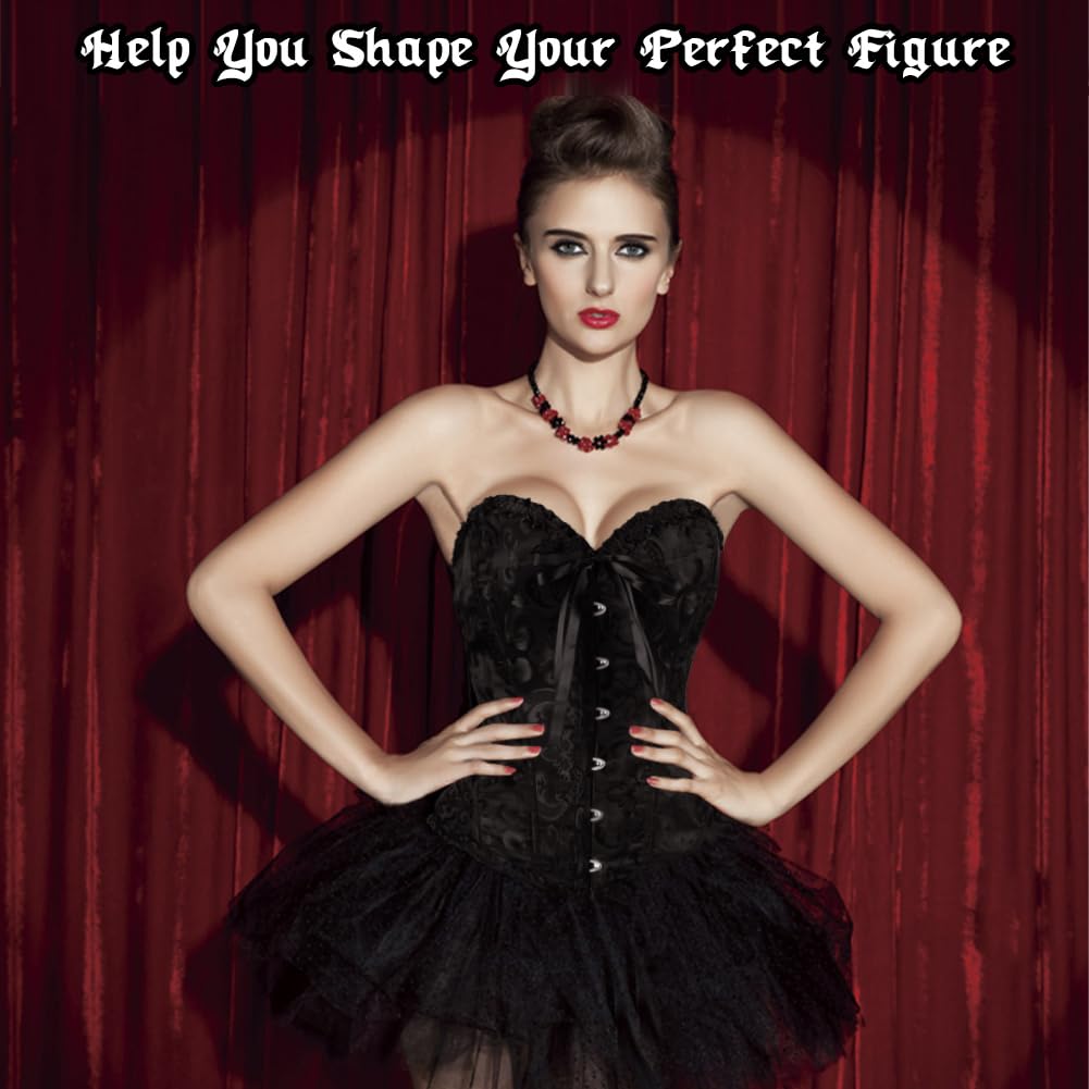 AUYAO Corsetto Donna Nero Elegante, Bustino Shapewear Lingerie, Corsetto Stringivita Regolabile per Donne, Corsetti per Feste, Matrimonio, Halloween, Cosplay, Modellante e Confortevole (S-XL)