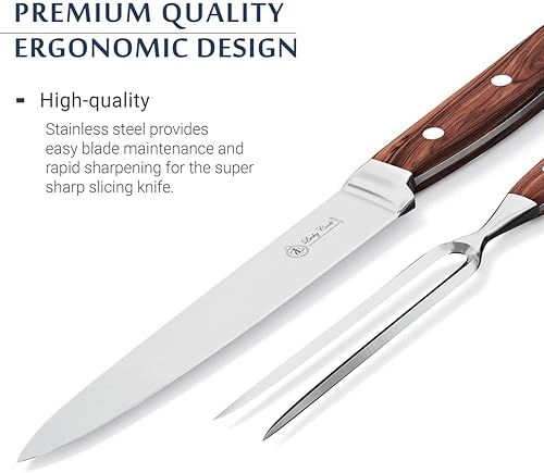 Miniatura 4 de Juego de cuchillos de trinchar de 8 pulgadas y tenedores de 6 pulgadas, acero inoxidable para pavo, carne, barbacoa, rebanado de precisión, elegante