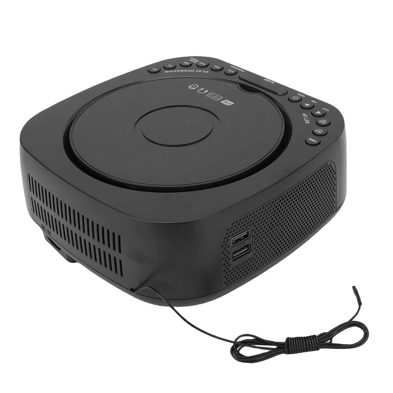 Odtwarzacz CD Budzik z Głośnikiem Pilot Zdalnego Sterowania Ładowanie USB Możliwość Przyciemniania Wyświetlacz Pulpit Radio BT do Sypialni, Półki na Książki, Domu (Wtyczka UE)