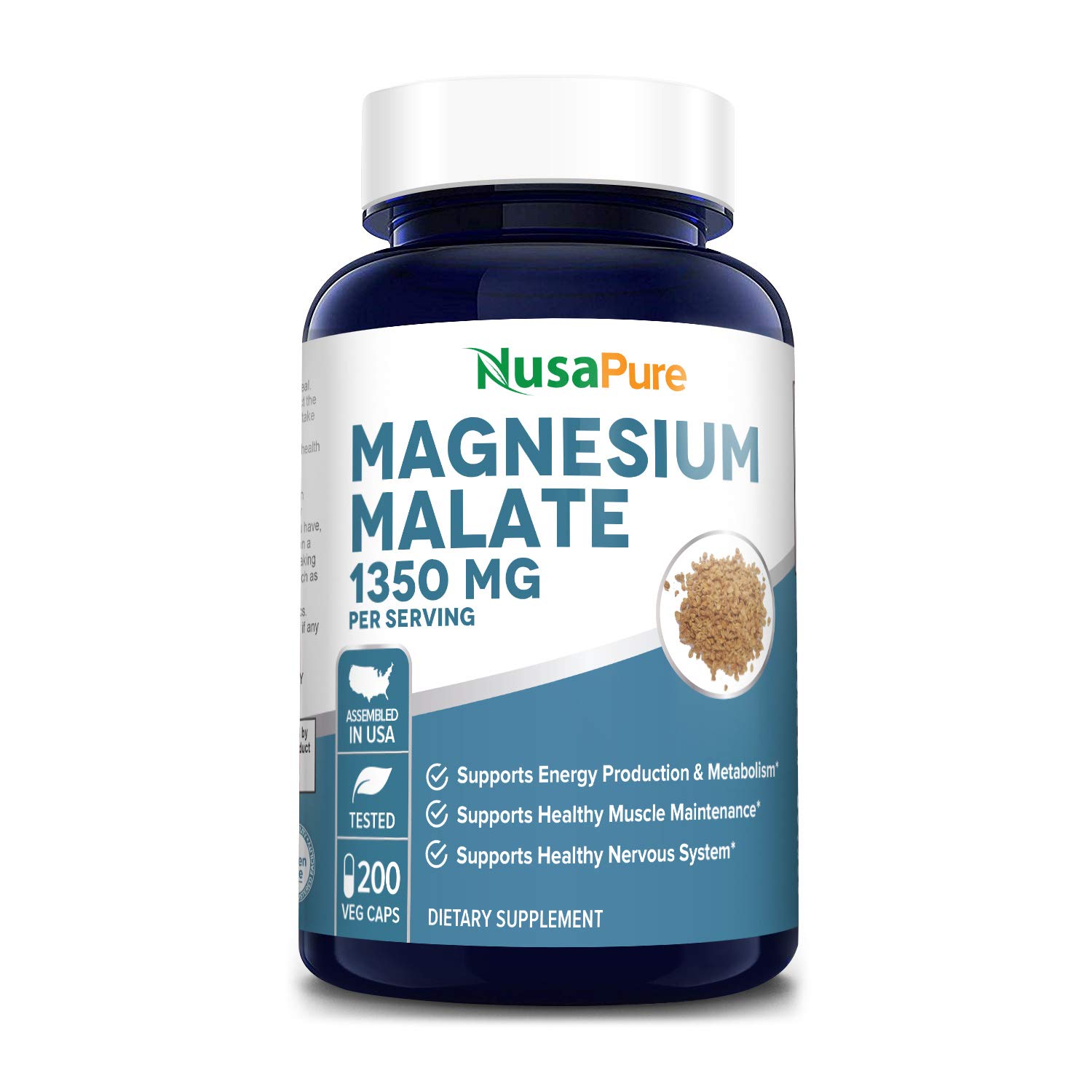 Amazon.com: Magnesium Malate 1350 mg 200 Veggie Capsules (Vegan, Non-GMO &  Gluten-Free) High Potency : Health & Household