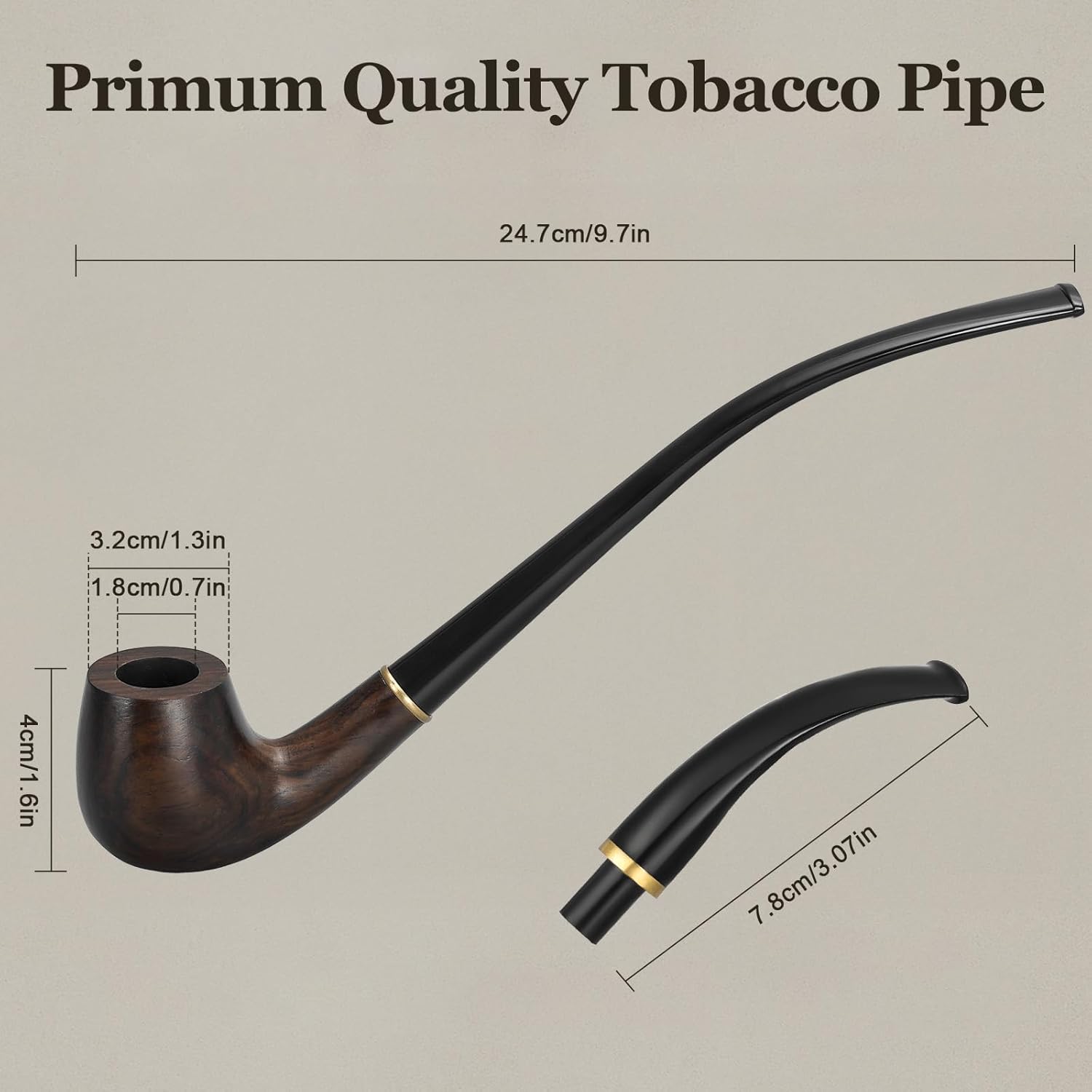 Joyoldelf Ebony Tobacco Pipe Set - Handmade Smoking Pipe with Replaceable Stem, Wood Pipe with Pipe Stand, 9mm Filter and Smoking Accessories, Pipe Starter Kit with Gift Box for Beginner