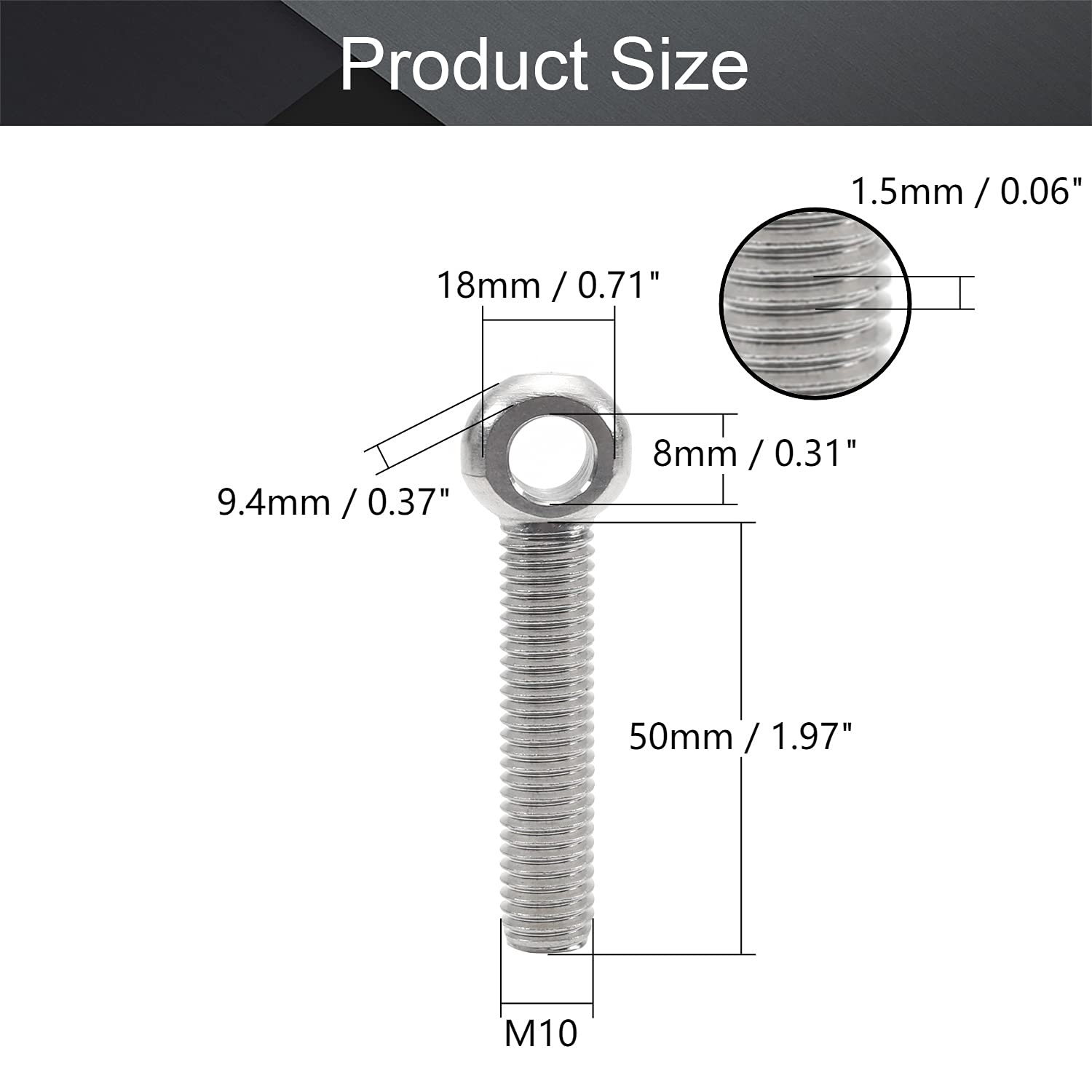 Buy 1 get 1 🔥 MroMax M10x 50mm Machinery Shoulder Swing Lifting Eye Bolt 304 Stainless Steel Metric Thread Silver 5pcs