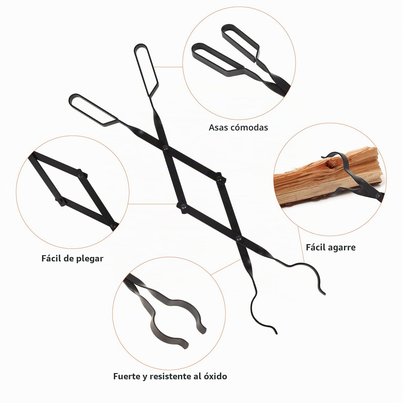 Juego de Chimenea Uten, Juego de 2 Accesorios para Chimenea, Pinzas para Fuego de 64 cm, Gancho para Fuego de 81 cm, para Uso Interior y Exterior, Calefacción y Barbacoa, Hierro
