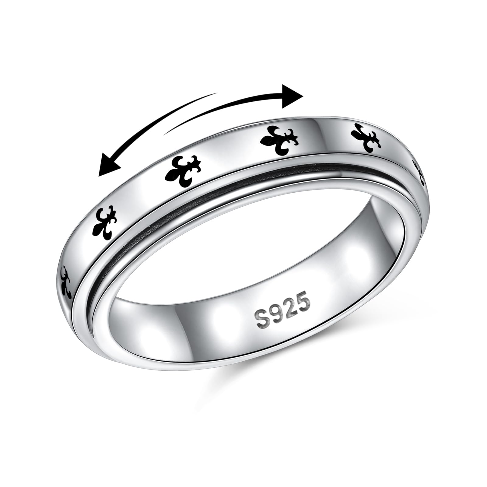 LonyinlgAnxiety Relieve Spinner Fidget Ring 925 Sterling Silver Rotating Ring ADHD Stress Relieving Ring for Women Men