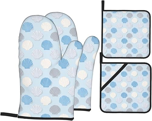 Miniatura 204 de Manoplas de horno y soportes para ollas, arte de mármol blanco y dorado, juego de 4 guantes de cocina resistentes al calor, antideslizantes