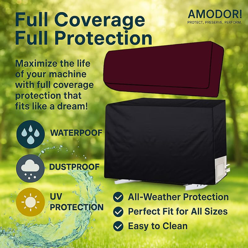 Image of Universal AC Outdoor Cover - Compatible with 1.5 & 2 Ton Split ACs, All-Season Protection (Solid Maroon)