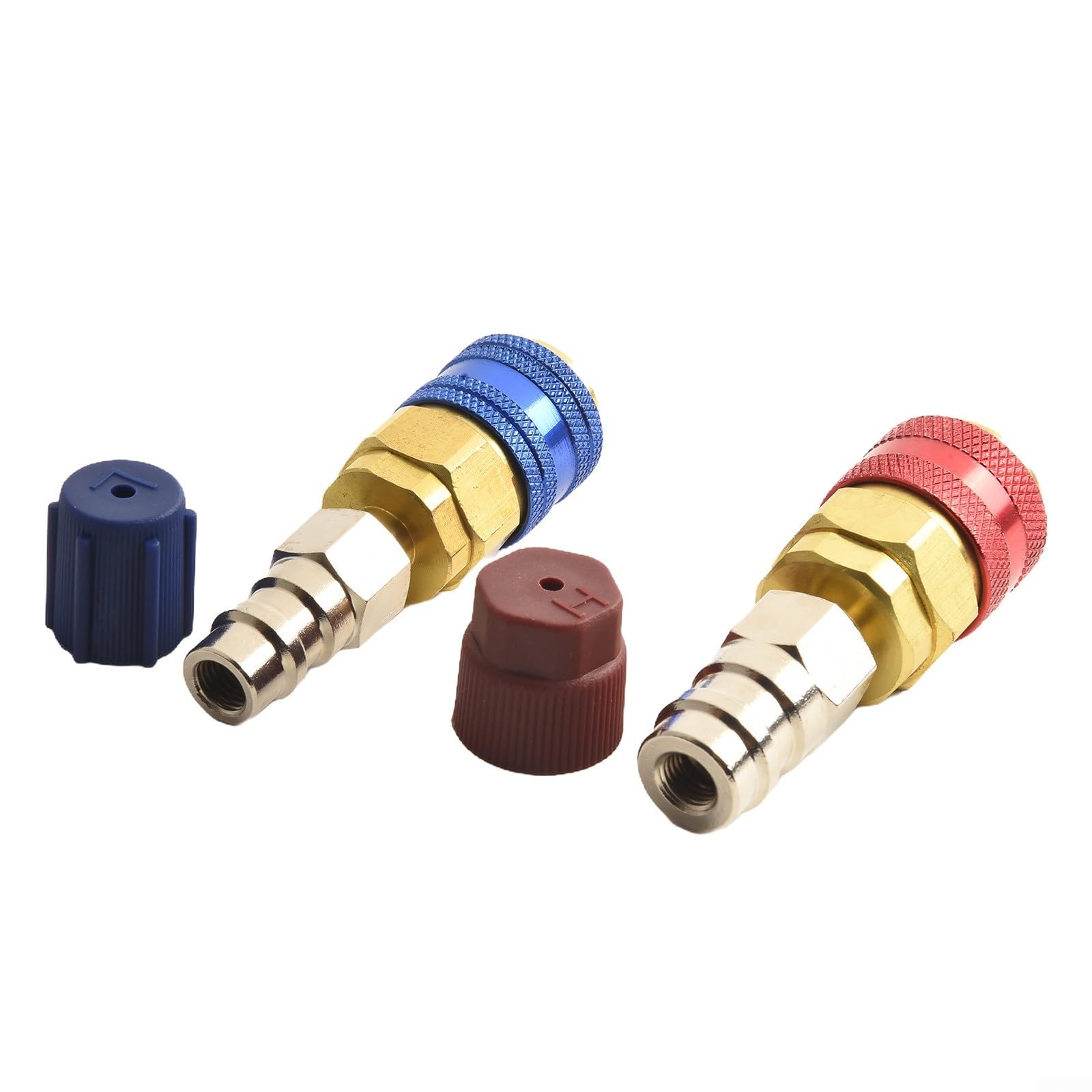 R134A - Adattatore di prolunga professionale per auto con attacco rapido, connettori laterali alti e bassi con tappo blu rosso per set di manometri AC per auto