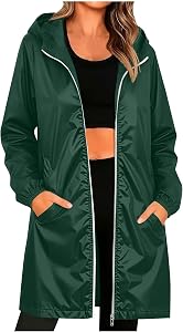 Women's Long Rain Jackets Lightweight Packable Raincoats Waterproof Hooded Windbreaker Trench Coats with Pockets