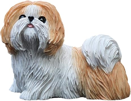 2.87 Inches Realistic Resin Shih Tzu Figurine Gifts, Dog Memorial Gifts, Car Decor, Collectible Shih Tzu Statue Figure Sculpture Gifts (Yellow White, 2.87 x W: 1.38 x H: 2.17)