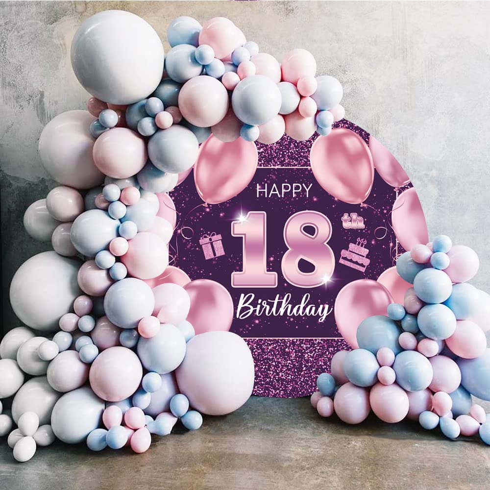 Ø 2 m różowe złoto 'Happy 18th Birthday' okrągłe tło różowy balon ciasto urodzinowe brokatowe cekiny czarne różowe gwieździste niebo dla słodkiej dziewczyny na 18 urodziny przyjęcie ciasto stół baner dekoracje