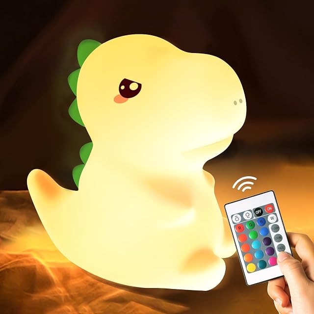 Æxalon Dinosaur Gifts for Boys, 7 Colour Changing Nursery Night Light Lamp, Soft Silicone Touch Night Lamp with Touch Mode, USB Rechargeable Dinosaur Night Lights for Kids Room (Dinosaur Remote)