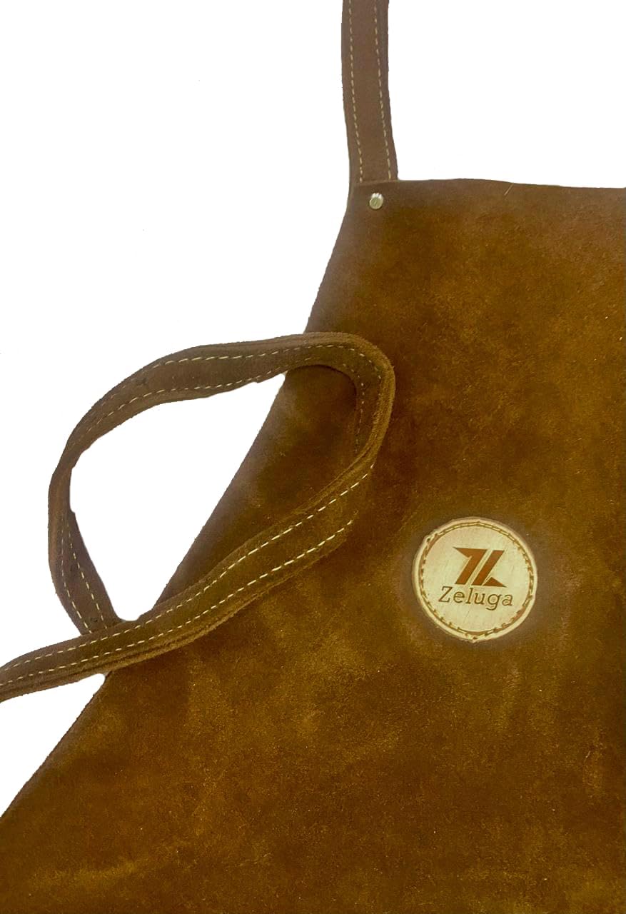 Zeluga 20-409 24in. x 36in. Heavy Duty Flame and Heat Resistant Leather Welding and Work Shop Apron, Brown