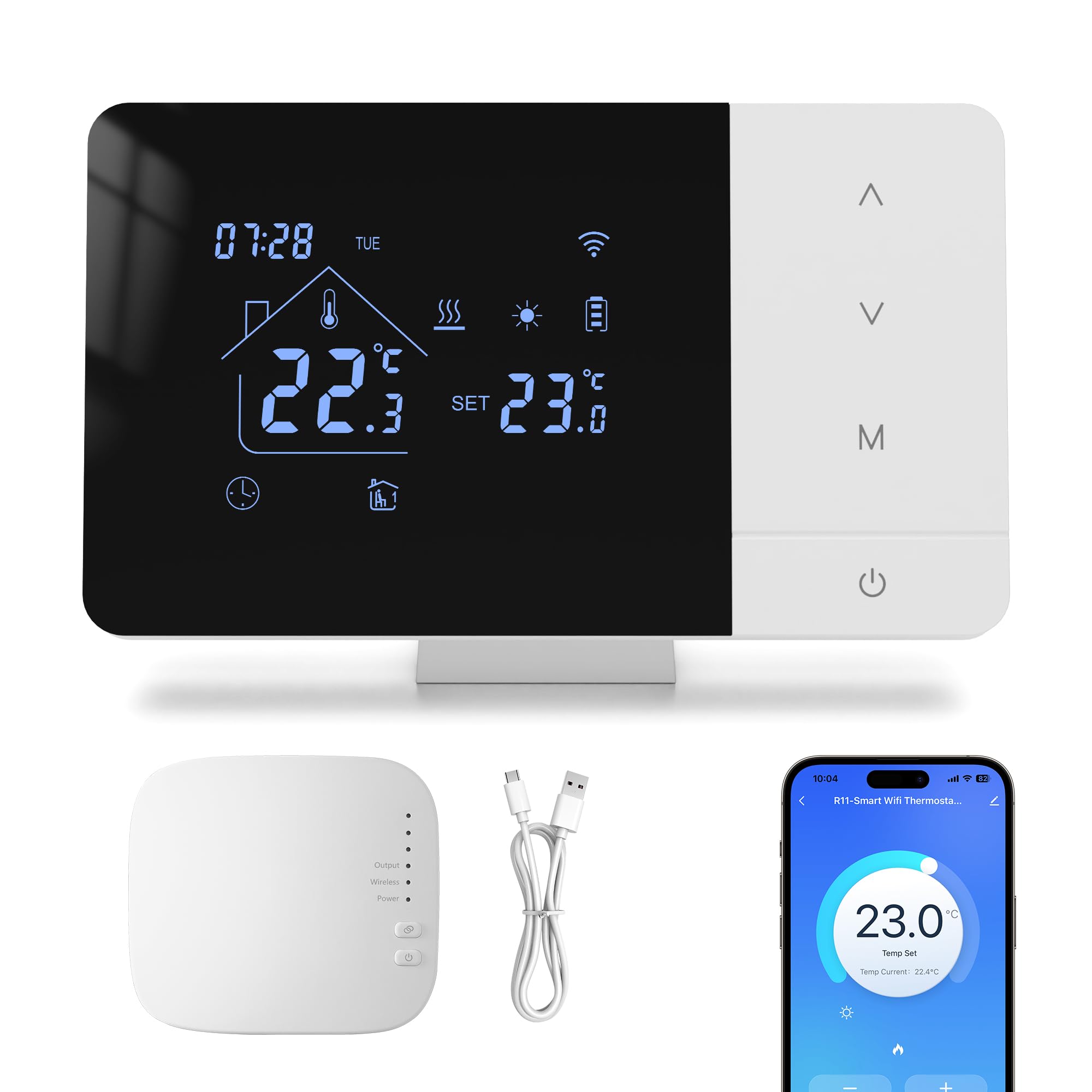 Beok Thermostat WiFi avec récepteur RF pour chaudière, Contact Sec,USB/Pile | Appli et commande vocale(Alexa, Google),Prog. 7j indép,Pour chaufferie ou sous-sol,Pose facile,3A