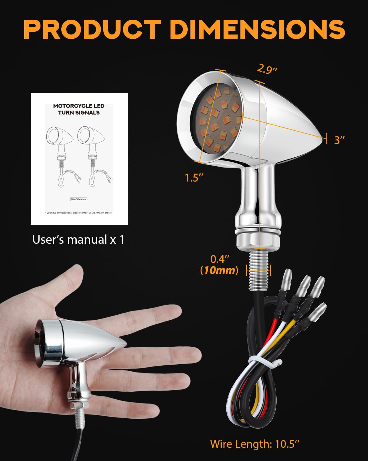 PBYMT Motorcycle Bullet 24 LEDs Turn Signal Lights Amber SMD Blinkers Mount Hole Compatible for Honda Yamaha Suzuki Kawasaki Harley Chopper Bobber (Black) (Chrome/Red and Yellow)