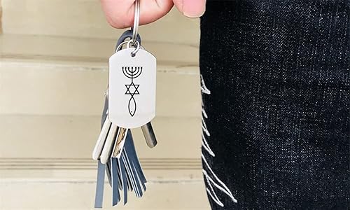 Miniatura 5 de ForeverWill Llavero de sello mesiánico, estrella judía de David Menorah Ichthys Christian Amuleto llavero Israel Jerusalén regalo
