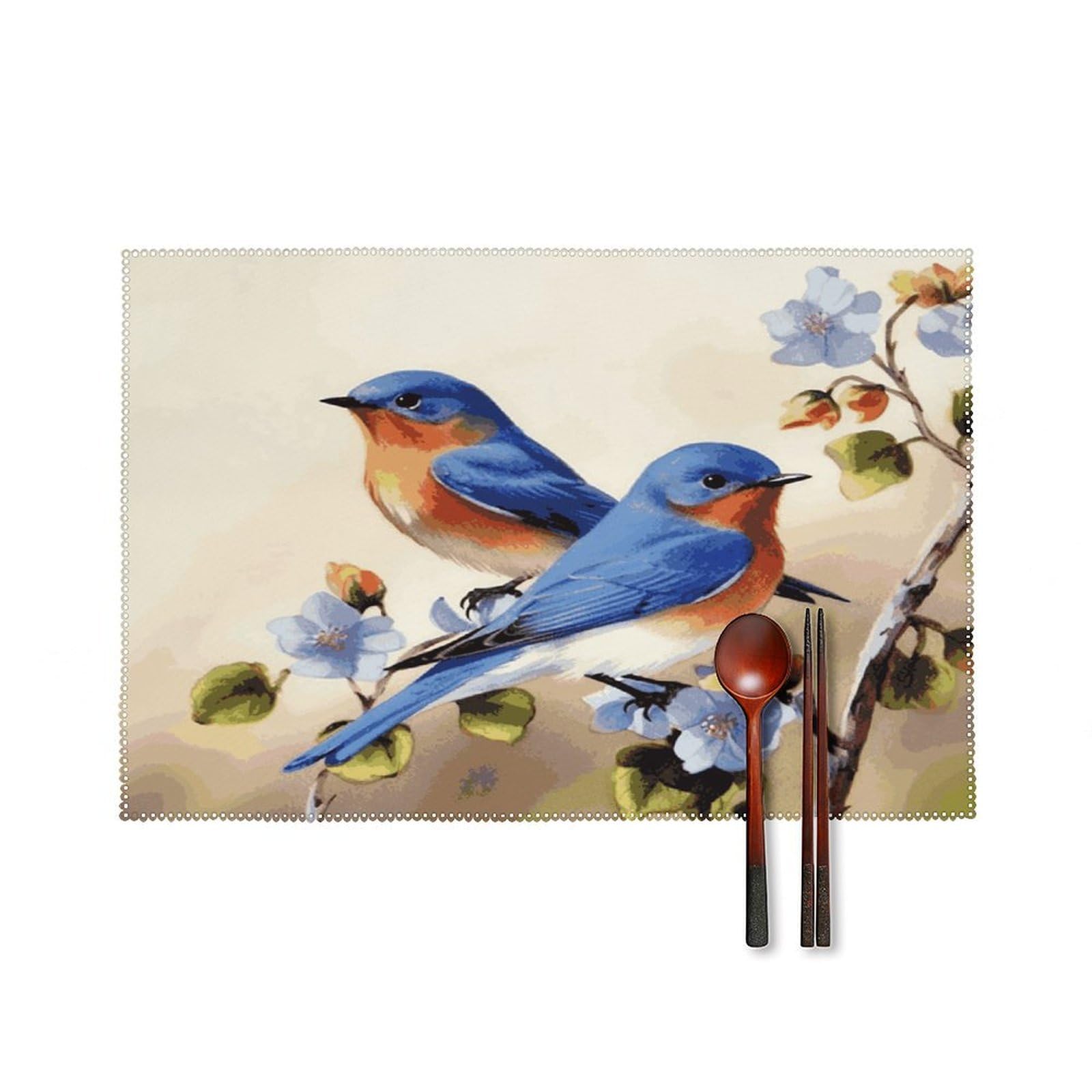 Btcowzrv Style Happy Bluebirds Canvas Placemats Set Of 6, Wipeable Washable Place Mats For Indoor & Outdoor, Table Mat Decor For Kitchen Dining Party