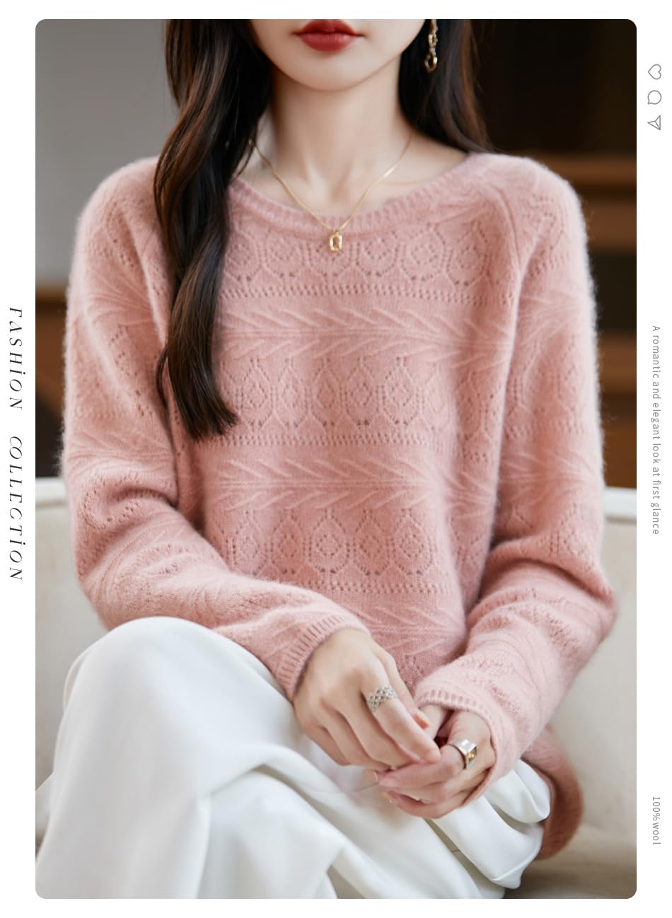 Maglione Donna Maglioni da Donna in Lana Merino Lavorati all'Uncinetto E Traforati Pullover A Maniche Lunghe Scollo Rotondo Tunica Maglione in Cashmere Moda Leggeri per Uscire