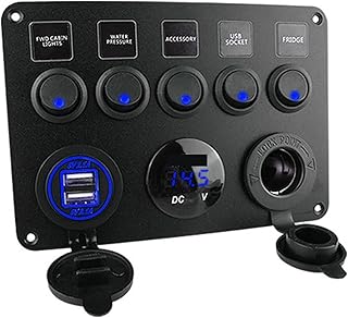 5 pandillas ENCENDIDO APAGADO Panel de interruptor de automóvil de 12 V Dual USB CARGADOR DE COLECHO 4. 2A LED Salida de energía de voltímetro for camioneta de camiones de botes for automóviles Acceso