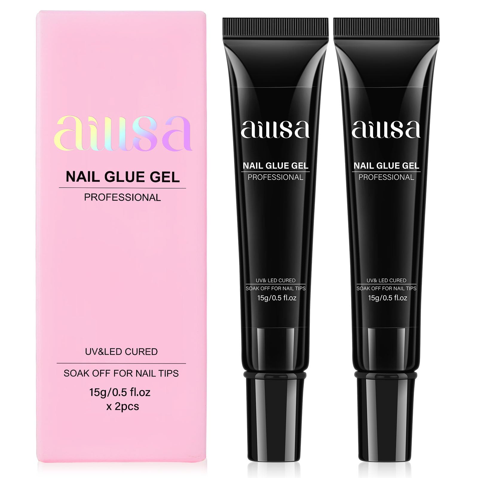 AILLSA Nail Gel Glue 2PCS Lamp Curing Needed Super Strong