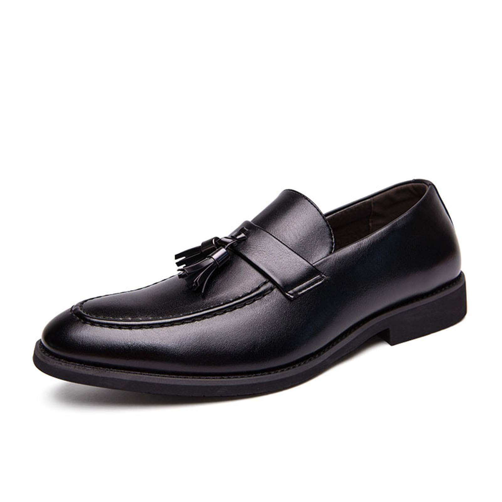 Mocasines Sin Cordones con Borlas De Cuero para Hombre Mocasines De Fumar Clásicos Penny Flats para Vestidos Informales De Negocios Fiesta De Graduación,Negro,38 EU