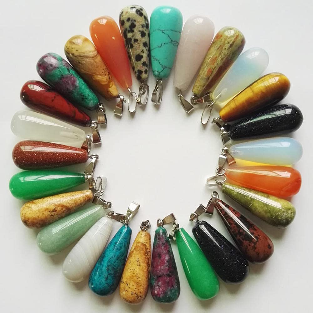 WANM Ciondoli per Collane con Goccia d'Acqua in Pietra Naturale Mista da 50 Pezzi per Gioielli Che Fanno Fascino Tiger Eye Opal Onyx
