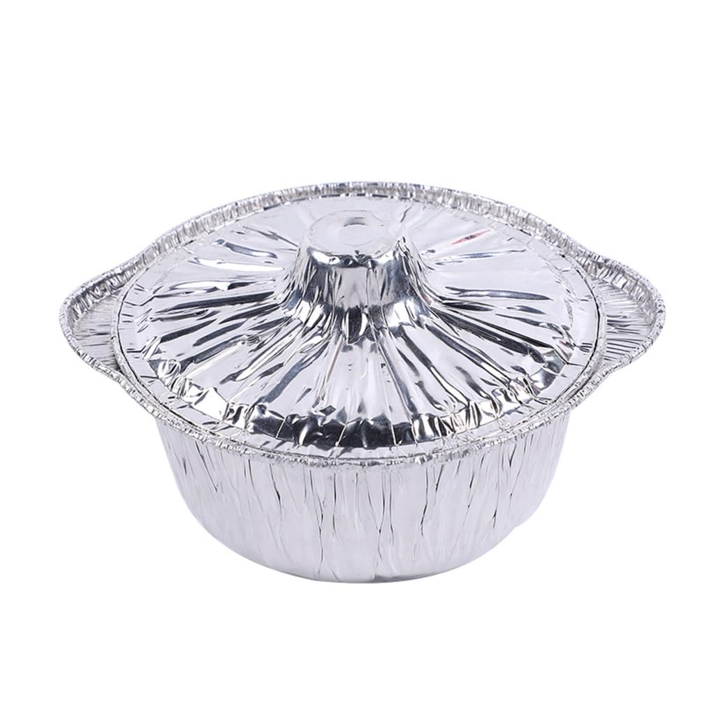 30cm, Conjunto de 5 cacerolas Redondas de Papel de Aluminio con Tapas, Bandejas de Papel de Aluminio, Bandeja de Barbacoa de Aluminio, Sartenes Desechables de Papel de Hornear