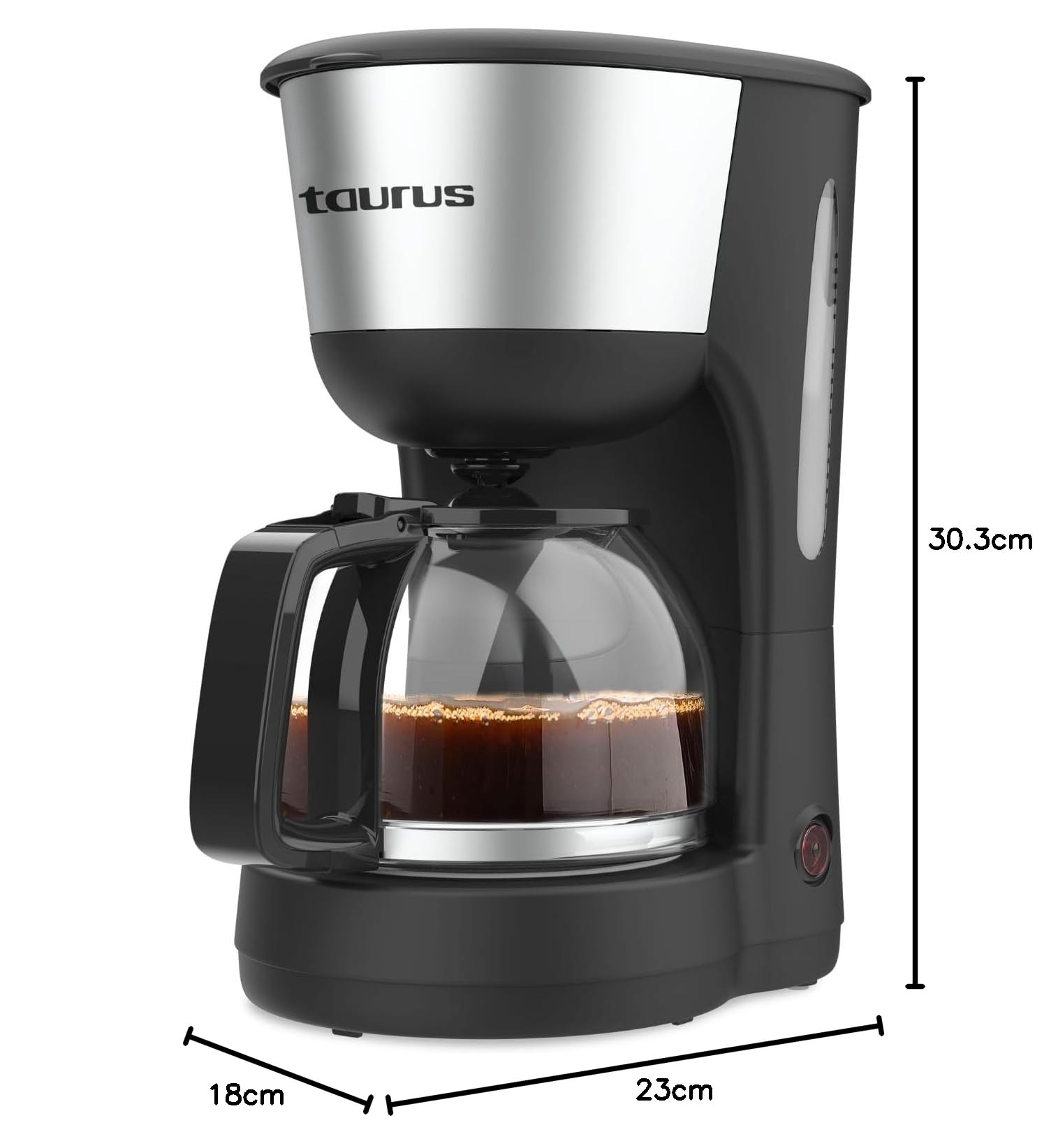 Taurus - Macchina Caffè Filtro Verona 12 | 1000W | 12 Tazze | Pure Coffee Technology | Filtro Riutilizzabile | Caraffa in Vetro | Finiture Acciaio Inox | Piastra Riscaldante | Spegnimento Automatico.