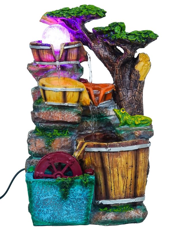 Image of Polyresin Tabletop 4 Steps Indoor Water Fountain for Home Decor with LED Light, Speed Controller Pump & Crystal Ball (Size:15 x 20 x 34.5 CM |Color: Multi | Weight: 2240 Gram)