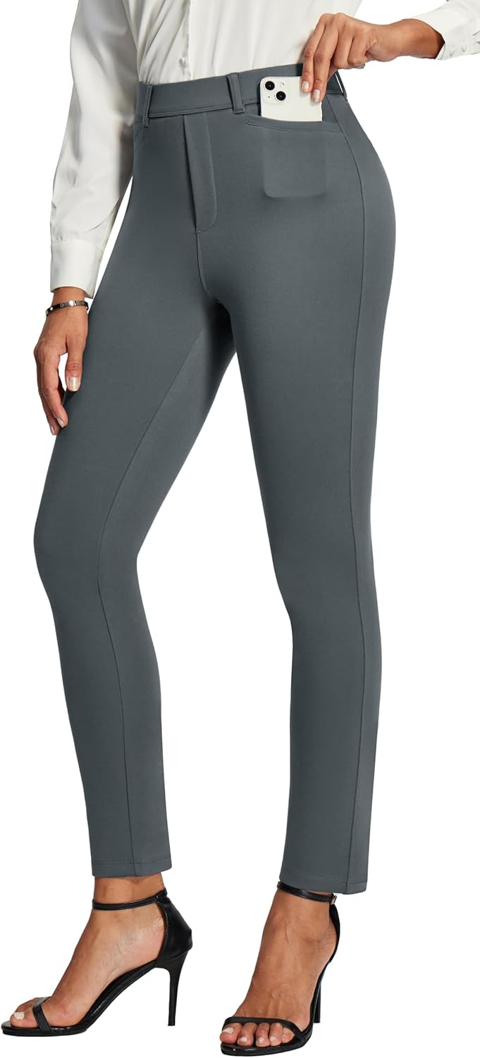IUGA Stretchy Work Pants Women Pull On Skinny Ponte Dress Pants Slim Fit Office Teacher Business Casual Outfits with Pockets