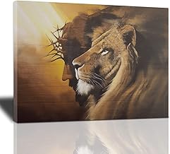 Jesus and Lion Canvas Wall Art Christian Gifts for men Jesus Pictures for Wall Lion and God Wall Decor Lion of Judah Poster Religious Painting Framed Artwork for Bedroom Living Room Church 20X16 inch