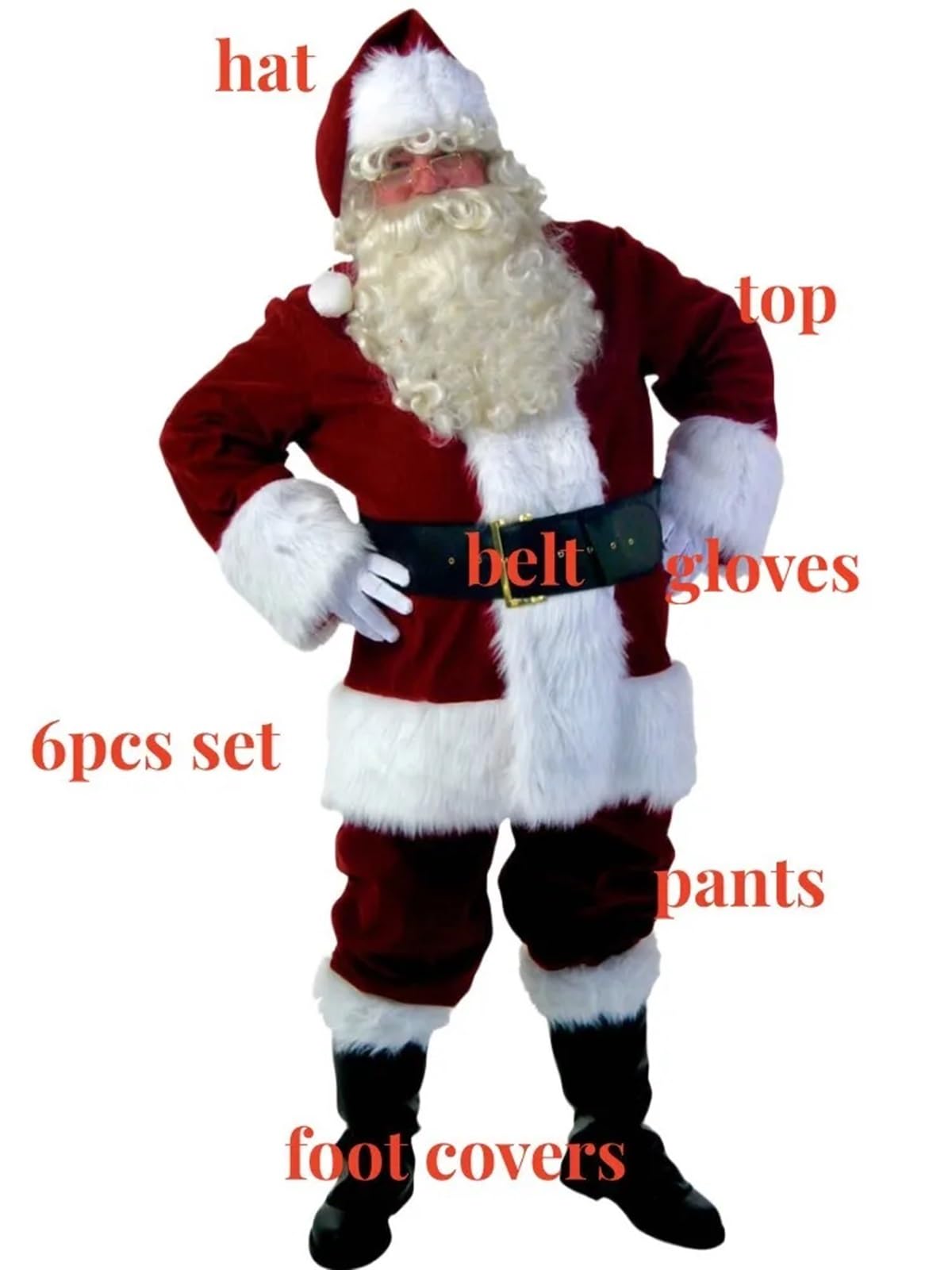 Costume Da Babbo Natale Costume da Babbo Natale Completo travestimento natalizio for cosplay for adulti Abito con cappello Copri piedi for barba for uomo
