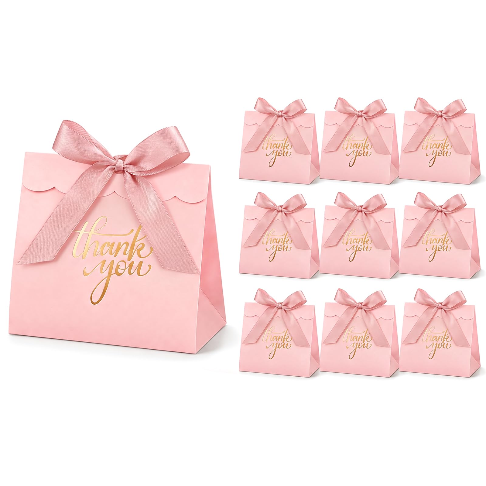 10Pcs Small Pink Gift Bags with Bow Ribbon, Thank You Paper Party Bags