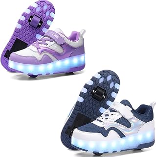 Roller Shoes LED Lights Up Sneakers with Wheels Removable Lightweight Roller Skates Boys Beginners Trainers Skate Comfortable Sports Footwear Athletic USB Charge Sneaker Kids Gifts