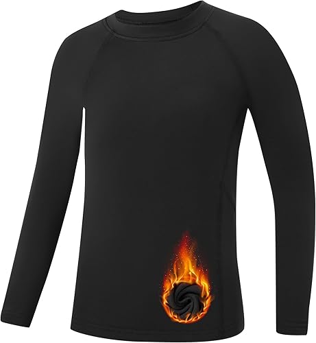 Runhit Camiseta térmica de compresión para niños y jóvenes, manga larga, forro polar, capa base para fútbol, béisbol, fútbol, baloncesto