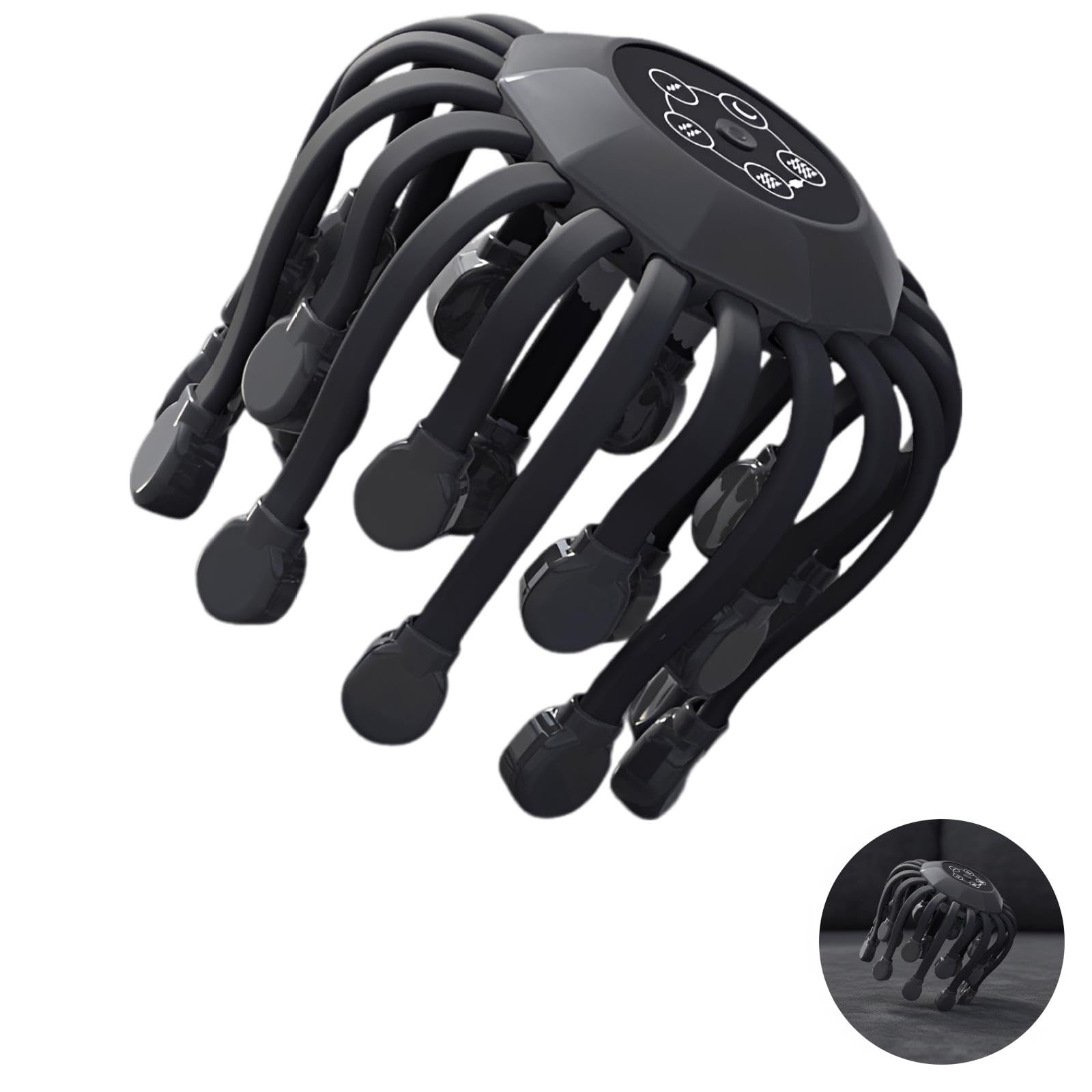 Elektrisches Kopfmassagegerät, 20-Krallen Oktopus-Kopfmassage mit 5 Vibrationsmodi für Entspannung, 360° Berührungssimulation für Kopfhaut und Wohlgefühl, zur Belebung, elegantes Schwarz
