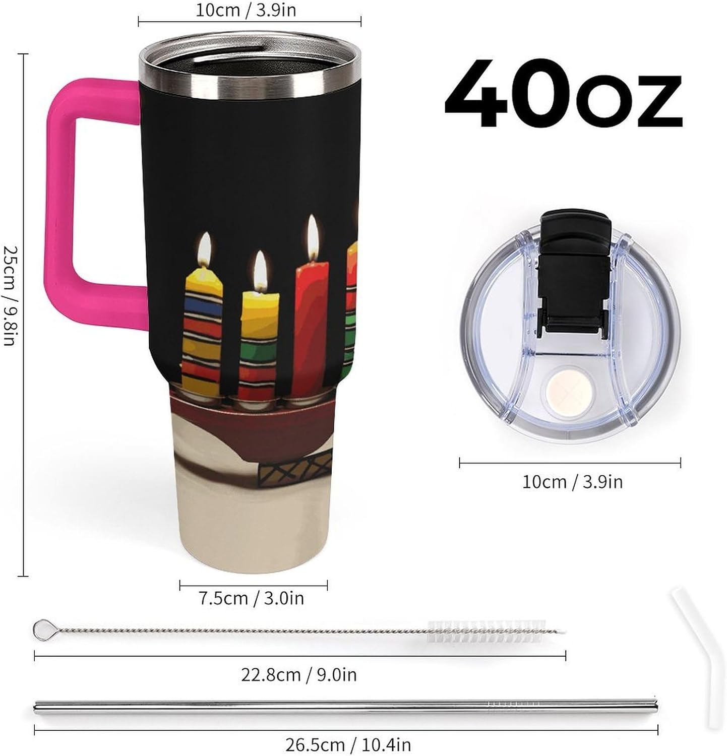 Kwanzaa Candles Tumbler 40 Oz with Handle&Lid Large Car Cup Stainless Steel Vacuum Travel Mug Insulated Water Bottle Leak-proof Portable Coffee Cup for Home Car Outdoor